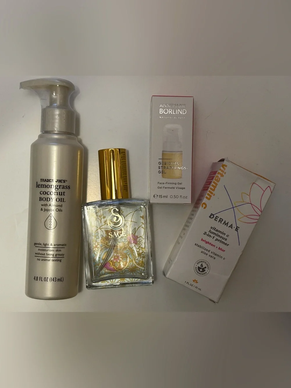 7PC BEAUTY BUNDLE Trader Joe’s, Natural Fragrance, Derma E, Borlind Face Serum